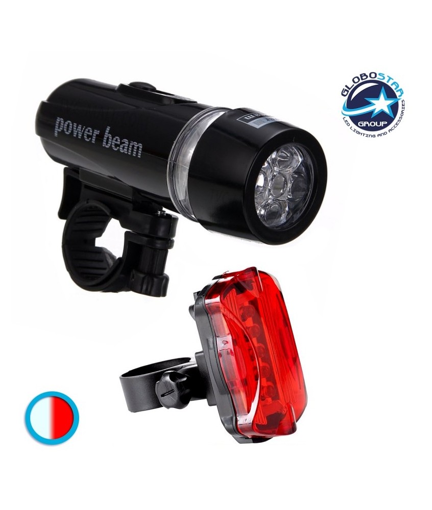 GloboStar® 79071 Σετ Φακός Ποδηλάτου με Οπίσθιο Φανάρι LED COB 3W 300lm με Βάση Ποδηλάτου Ψυχρό Λευκό 6000K